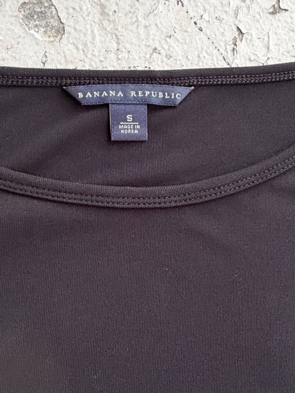BANANA REPUBLIC 3/4 Sleeve Silky Rayon Semi-Sheer Black Crew Tee Shirt Top S